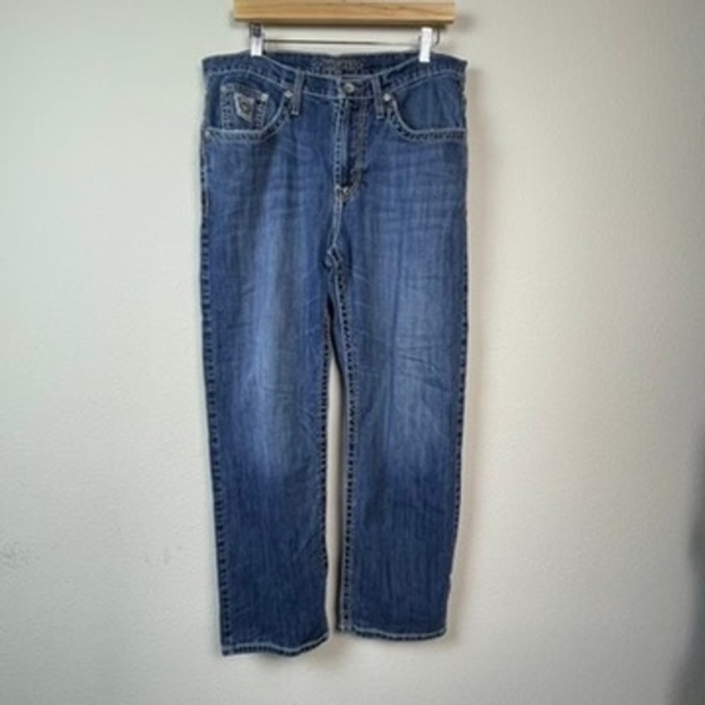 Cinch Western Jeans Mens 34 Blue White Label Straight Leg Cowboy Americana